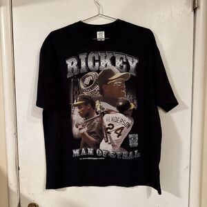 BEST OG Oakland A's RIckey Henderson Man of Steal T Shirt Black | Large